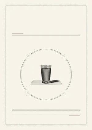 Cover of The Fasting Index Field Guide: a specimen roundel and a tumbler of water, engraved in ink on cream inside a hand-cut double frame.